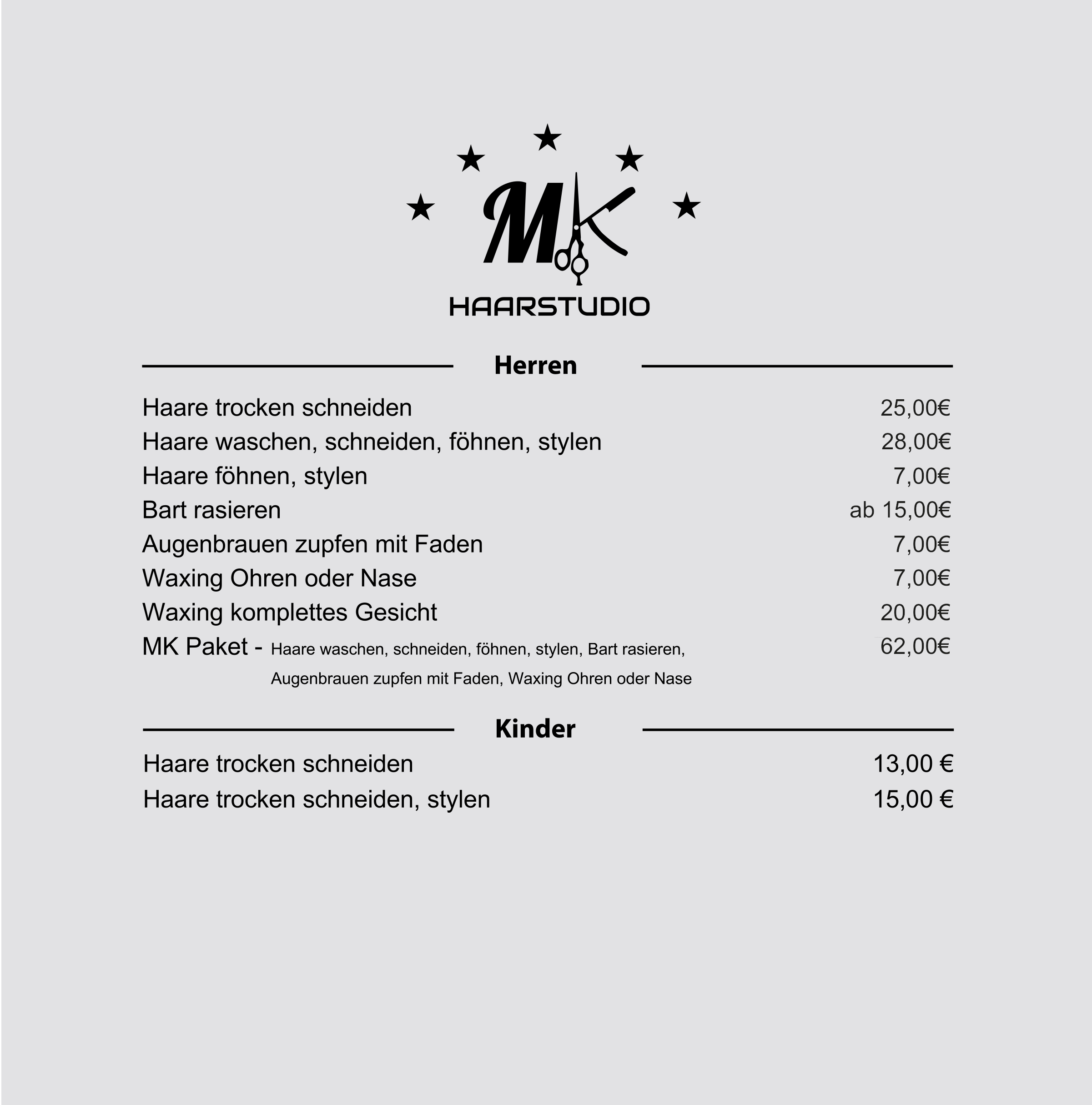 MK Haarstudio Preisliste 2025